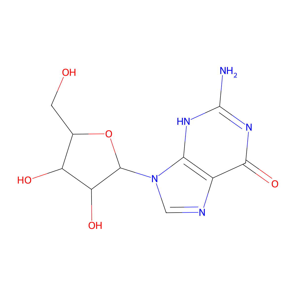 2-amino-9-[(2R,3R,4S,5R)-3,4-dihydroxy-5-(hydroxymethyl)oxolan-2-yl]-3H-purin-6-one molecular structure, CAS 118-00-3