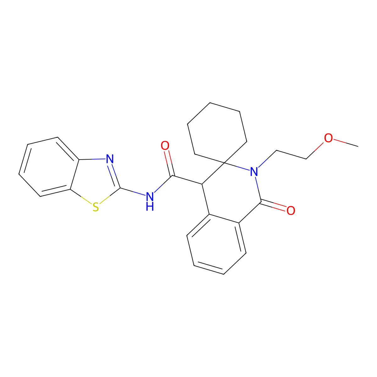 N-(1,3-benzothiazol-2-yl)-2'-(2-methoxyethyl)-1'-oxo-1',4'-dihydro-2'H-spiro[cyclohexane-1,3'-isoquinoline]-4'-carboxamide molecular structure, CAS 1180027-18-2