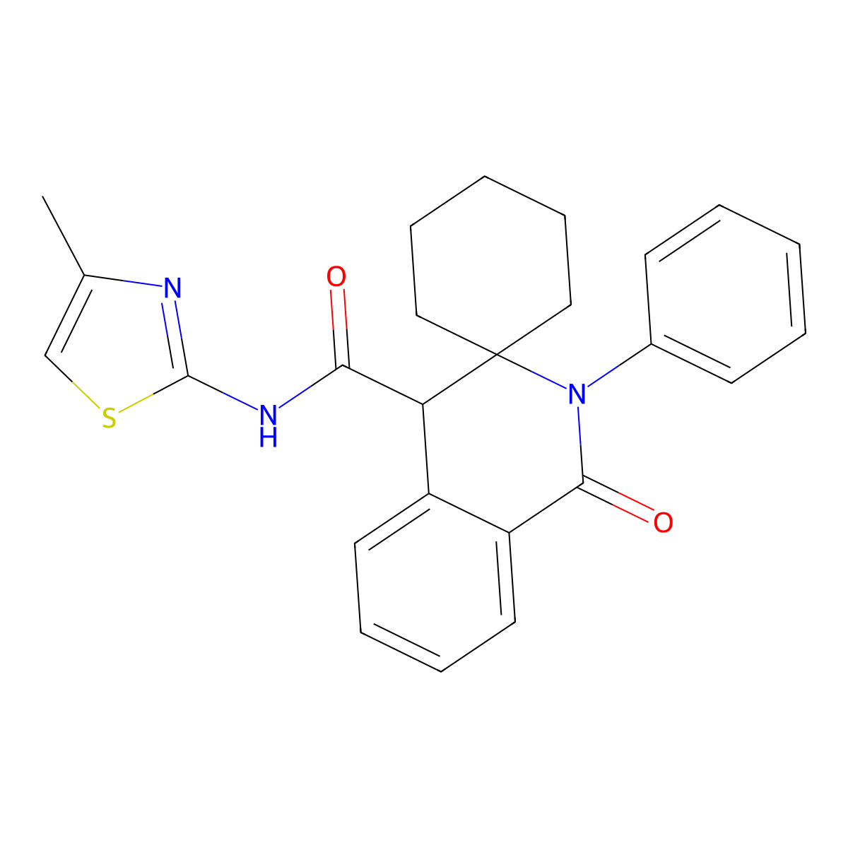 N-(4-methyl-1,3-thiazol-2-yl)-1'-oxo-2'-phenyl-1',4'-dihydro-2'H-spiro[cyclohexane-1,3'-isoquinoline]-4'-carboxamide molecular structure, CAS 1180027-30-8