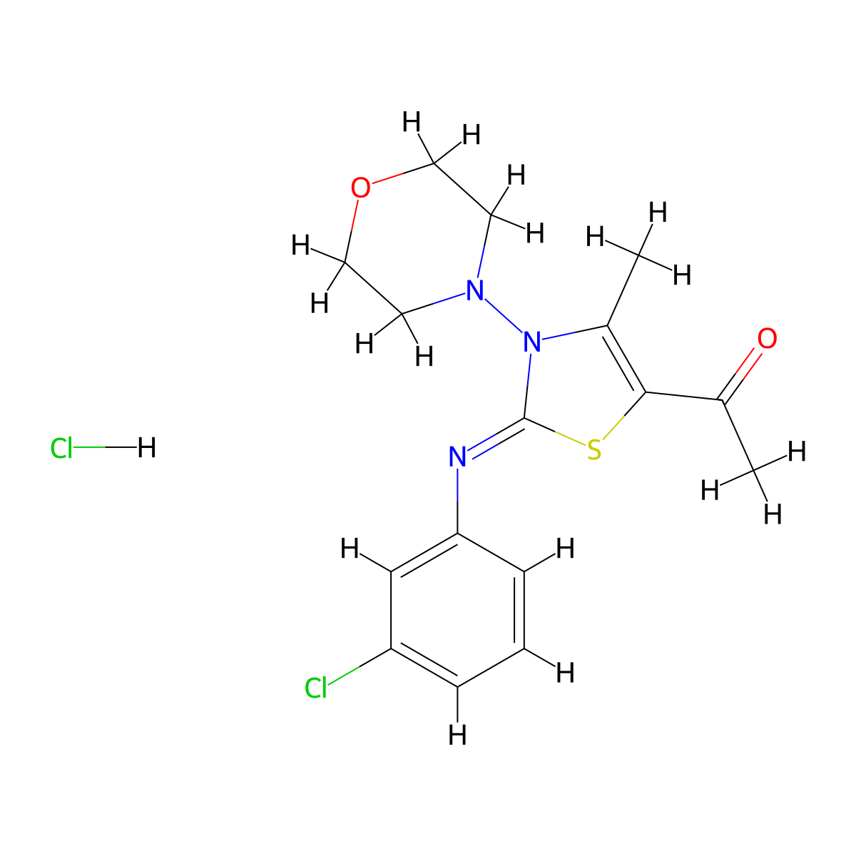 (Z)-1-(2-((3-chlorophenyl)imino)-4-methyl-3-morpholino-2,3-dihydrothiazol-5-yl)ethanone hydrochloride molecular structure, CAS 1180031-24-6