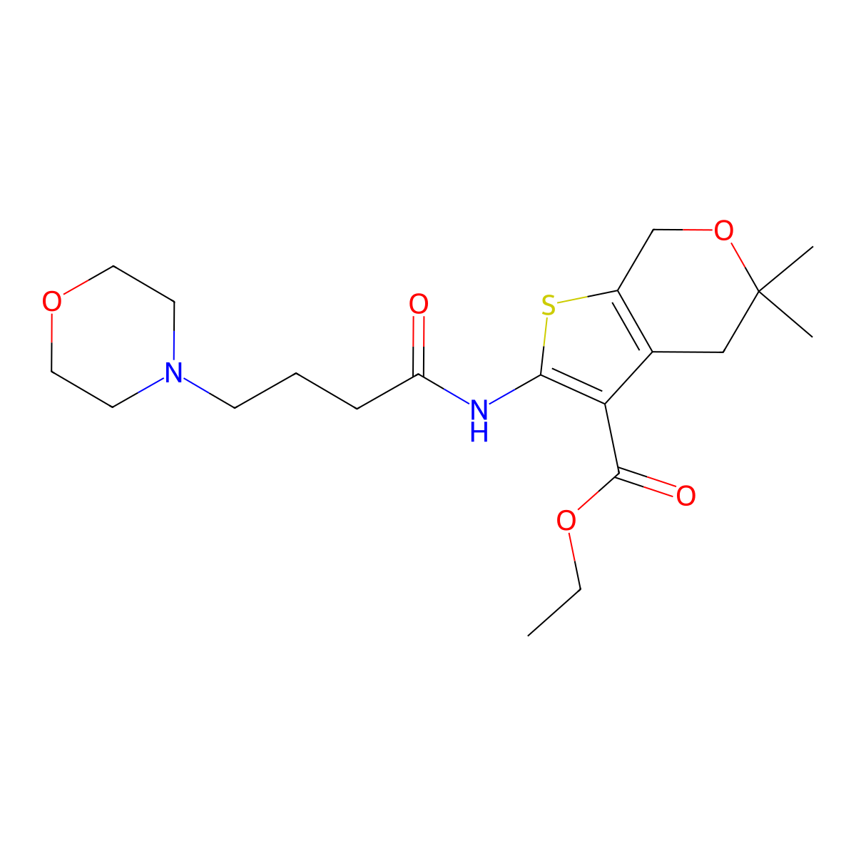 ethyl 5,5-dimethyl-2-(4-morpholinobutanamido)-5,7-dihydro-4H-thieno[2,3-c]pyran-3-carboxylate molecular structure, CAS 118005-56-4