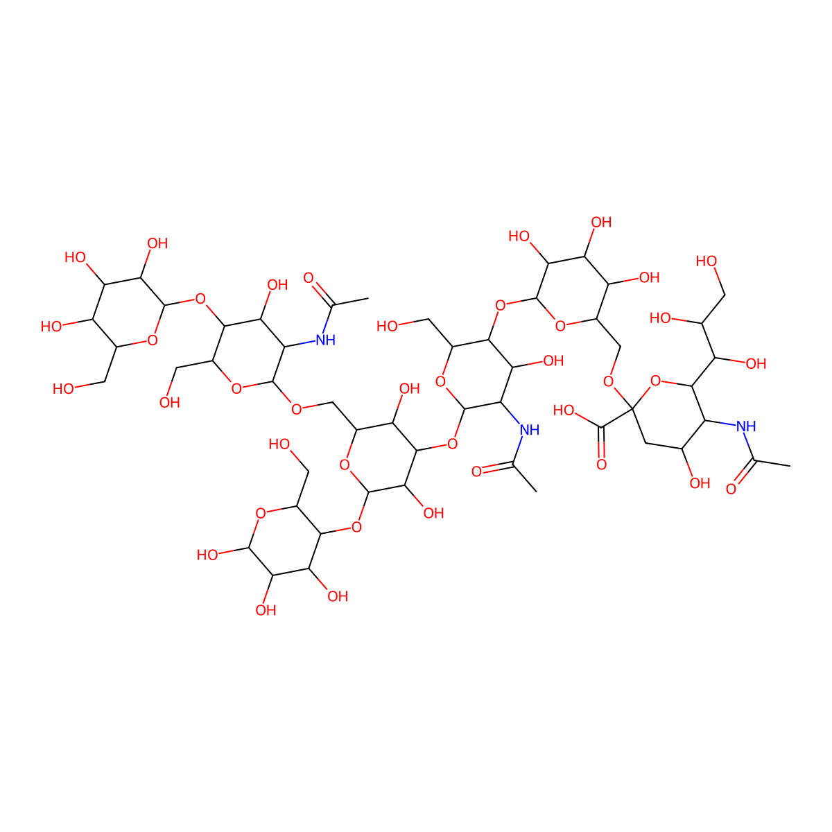 alpha-Neunac-[2->6]-beta-gal-[1->4]-beta-glcnac-[1->3][beta-gal-(1->4)-beta-glcnac(1->6)]-beta-gal-[1->4]-glc molecular structure, CAS 118023-83-9