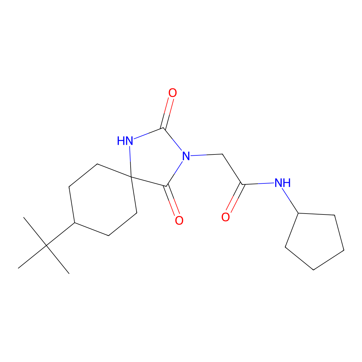 2-(8-tert-butyl-2,4-dioxo-1,3-diazaspiro[4.5]dec-3-yl)-N-cyclopentylacetamide molecular structure, CAS 1180267-56-4