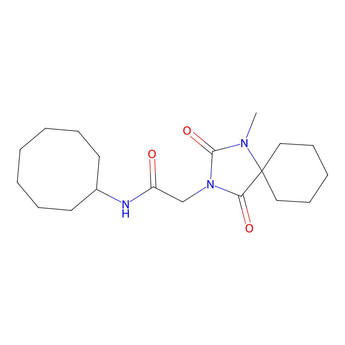 N-cyclooctyl-2-(1-methyl-2,4-dioxo-1,3-diazaspiro[4.5]dec-3-yl)acetamide molecular structure, CAS 1180288-87-2