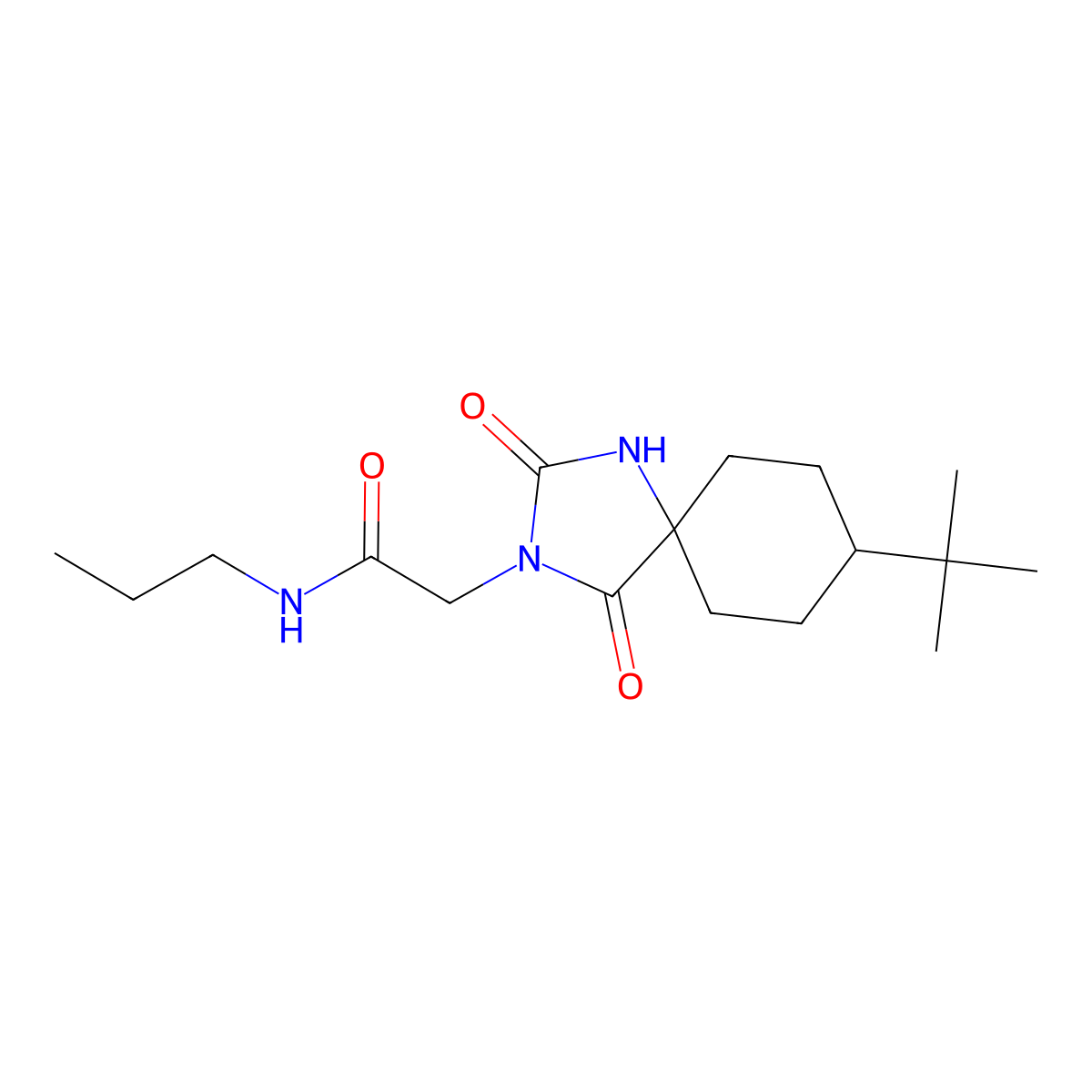2-(8-tert-butyl-2,4-dioxo-1,3-diazaspiro[4.5]dec-3-yl)-N-propylacetamide molecular structure, CAS 1180352-90-2