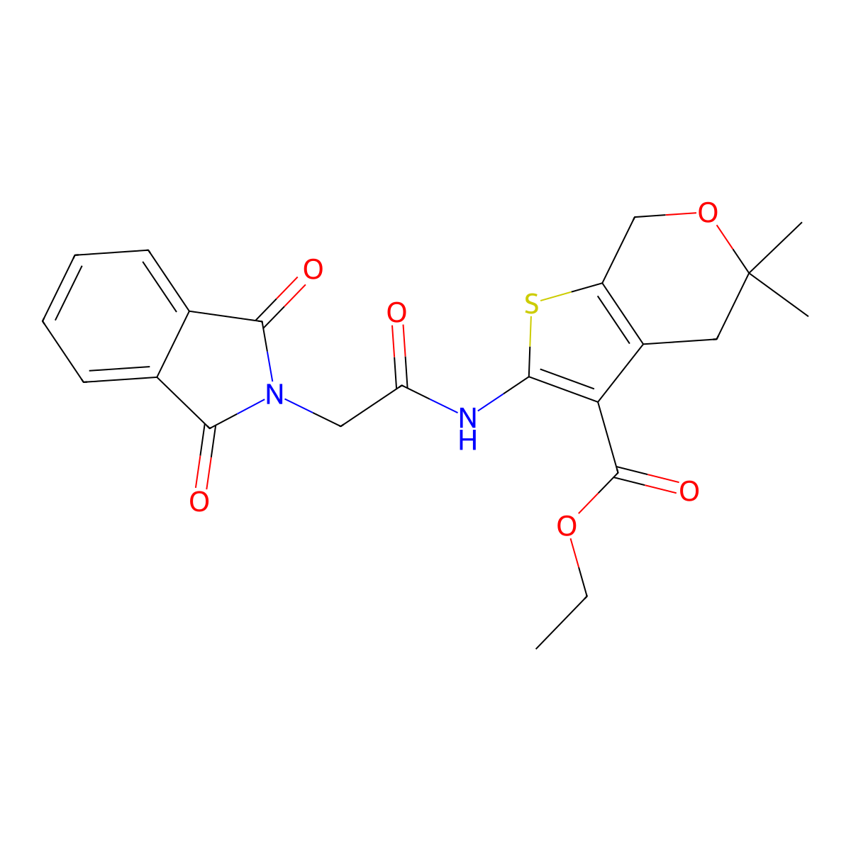 Ethyl 2-[[2-(1,3-dioxoisoindol-2-yl)acetyl]amino]-5,5-dimethyl-4,7-dihydrothieno[2,3-c]pyran-3-carboxylate molecular structure, CAS 118039-26-2