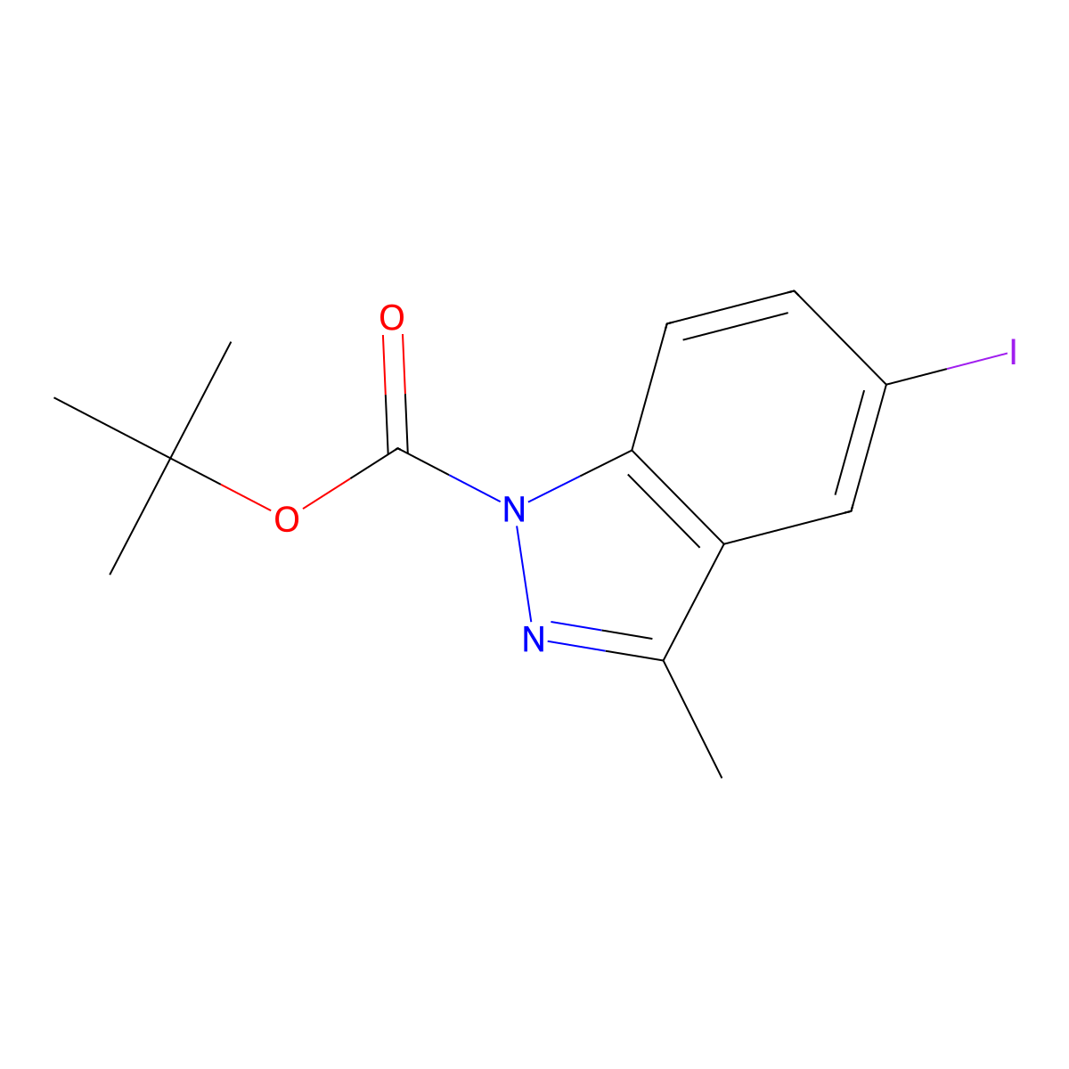 tert-butyl 5-iodo-3-methyl-1H-indazole-1-carboxylate molecular structure, CAS 1180526-39-9