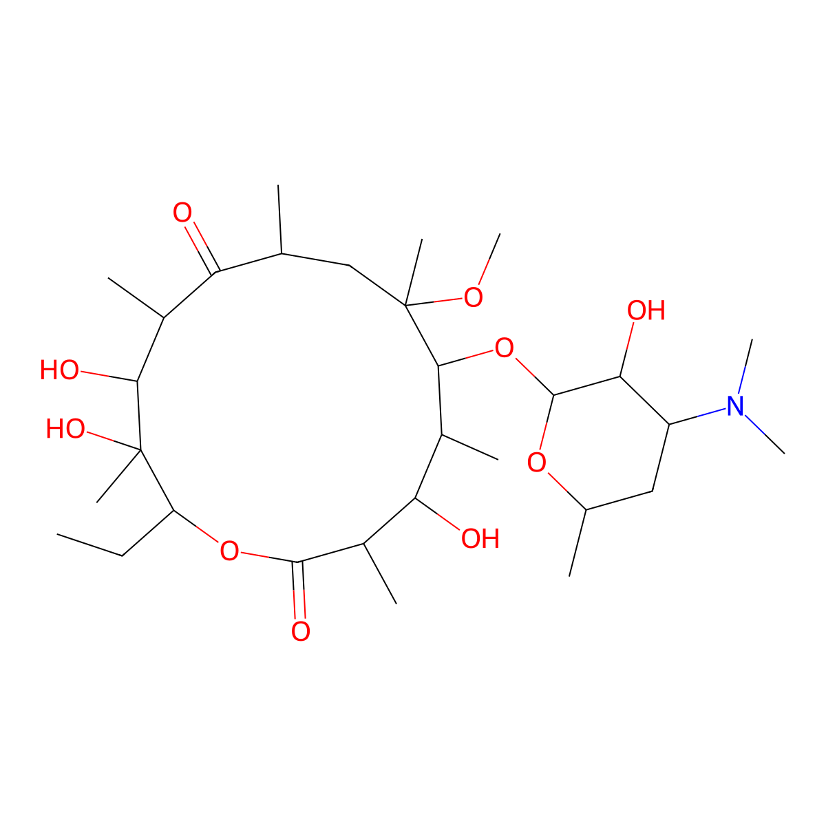 (2R,3S,4R,5R,7R,9R,10R,11S,12S,13R)-10-((4-Dimethylamino-3-hydroxy-6-methyltetrahydropyran-2-yl)oxy)-2-ethyl-3,4,12-trihydroxy-9-methoxy-3,5,7,9,11,13-hexamethyl-6,14-dioxo-1-oxacyclotetradecane molecular structure, CAS 118058-74-5