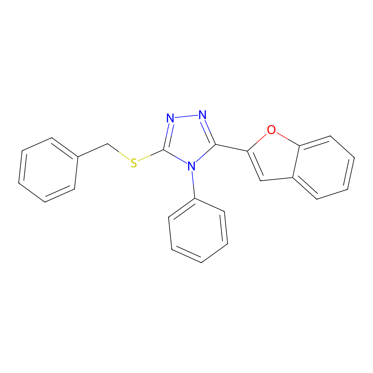 3-(1-Benzofuran-2-yl)-5-benzylsulfanyl-4-phenyl-1,2,4-triazole molecular structure, CAS 118059-08-8