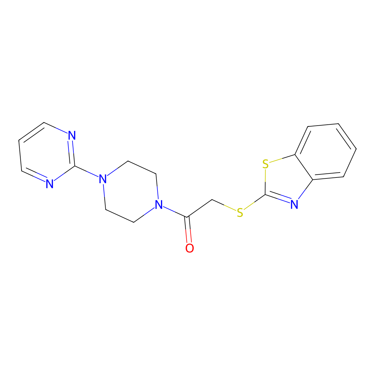 2-(Benzo[d]thiazol-2-ylthio)-1-(4-(pyrimidin-2-yl)piperazin-1-yl)ethanone molecular structure, CAS 1180803-34-2