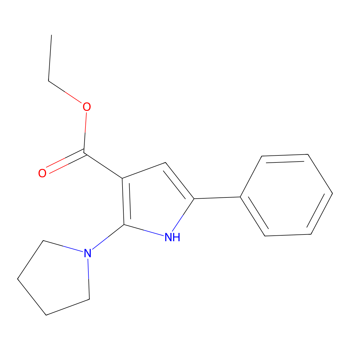 ethyl 5-phenyl-2-(1-pyrrolidinyl)-1H-pyrrole-3-carboxylate molecular structure, CAS 118082-59-0