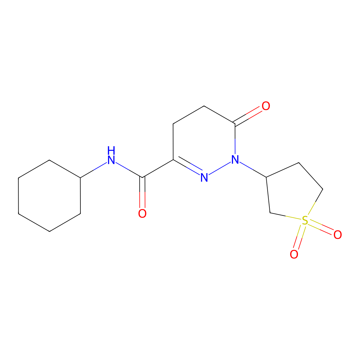 N-cyclohexyl-1-(1,1-dioxidotetrahydrothiophen-3-yl)-6-oxo-1,4,5,6-tetrahydropyridazine-3-carboxamide molecular structure, CAS 1180893-90-6
