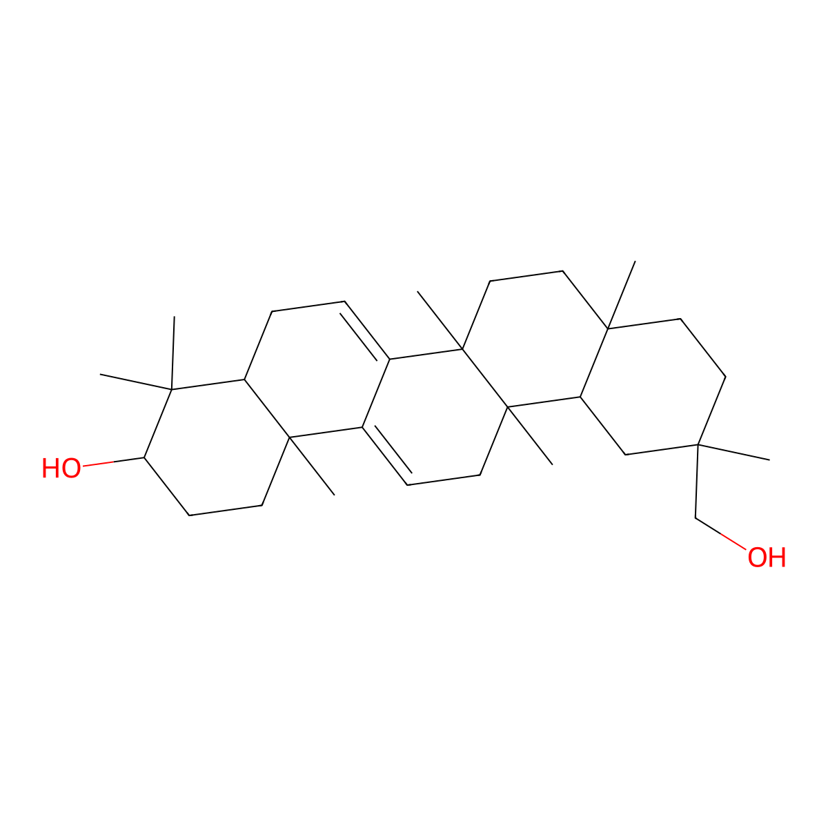 (3alpha,13alpha,14beta,20alpha)-13-Methyl-26-noroleana-7,9(11)-diene-3,29-diol molecular structure, CAS 118117-31-0