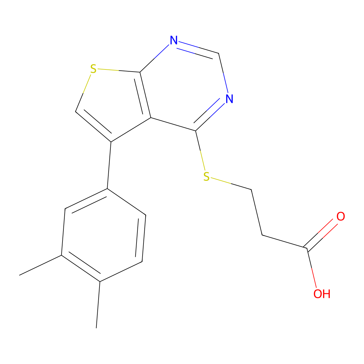 3-{[5-(3,4-Dimethylphenyl)thieno[2,3-d]pyrimidin-4-yl]sulfanyl}propanoic acid molecular structure, CAS 1181227-93-9