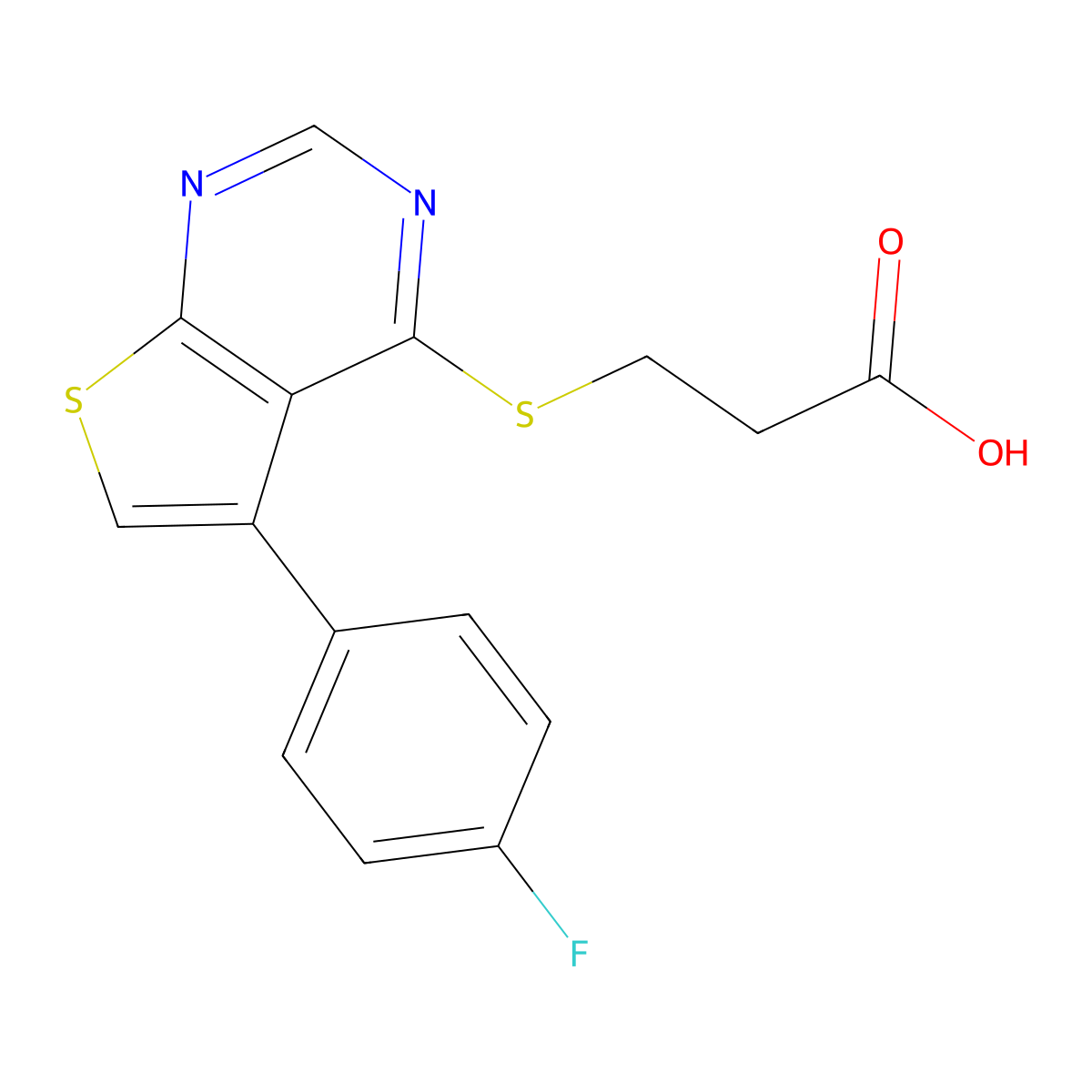 3-(5-(4-Fluorophenyl)thieno[2,3-d]pyrimidin-4-ylthio)propanoic acid molecular structure, CAS 1181227-94-0