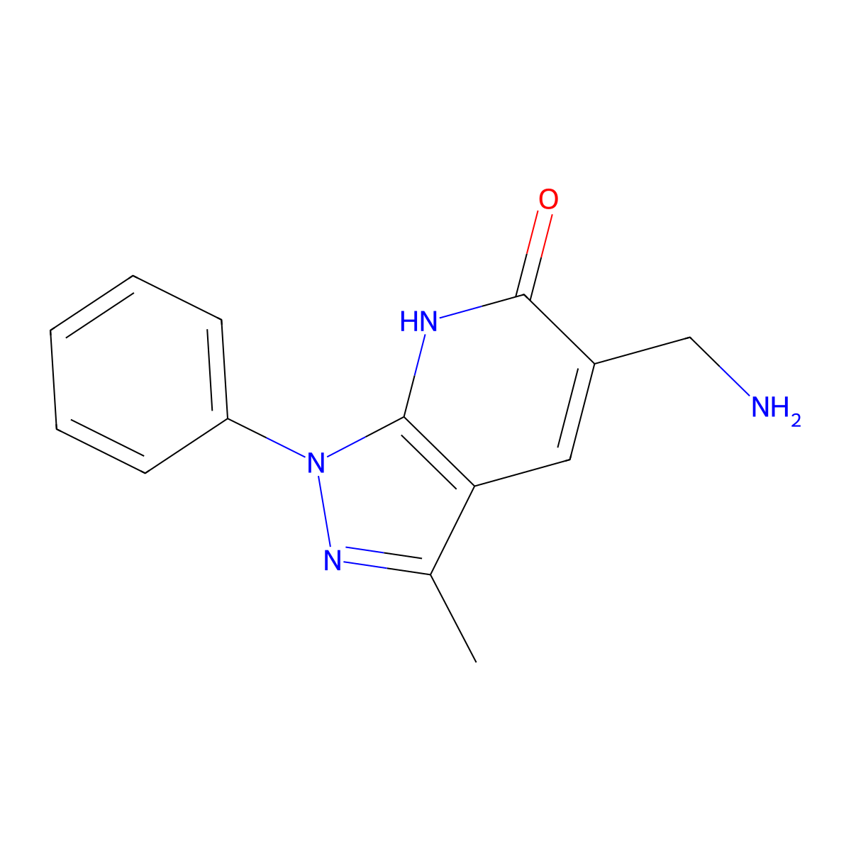 5-(aminomethyl)-3-methyl-1-phenyl-1H,6H,7H-pyrazolo[3,4-b]pyridin-6-one molecular structure, CAS 1181245-09-9