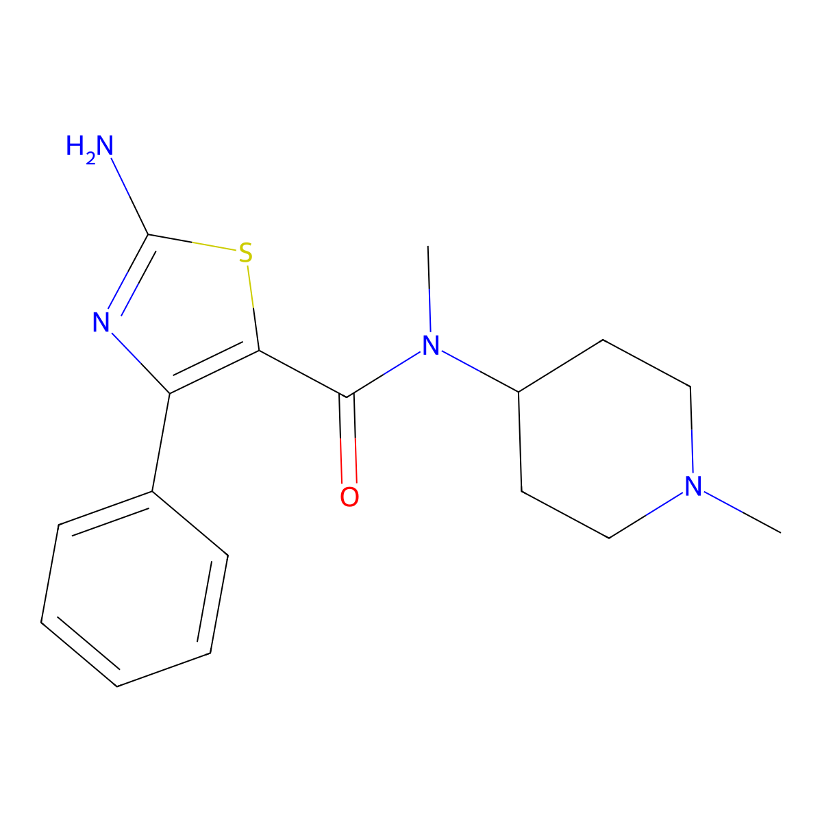 2-Amino-N-methyl-N-(1-methylpiperidin-4-yl)-4-phenylthiazole-5-carboxamide molecular structure, CAS 1181256-48-3