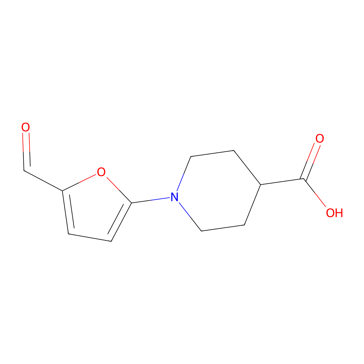 1-(5-Formylfuran-2-yl)piperidine-4-carboxylic acid molecular structure, CAS 1181260-24-1