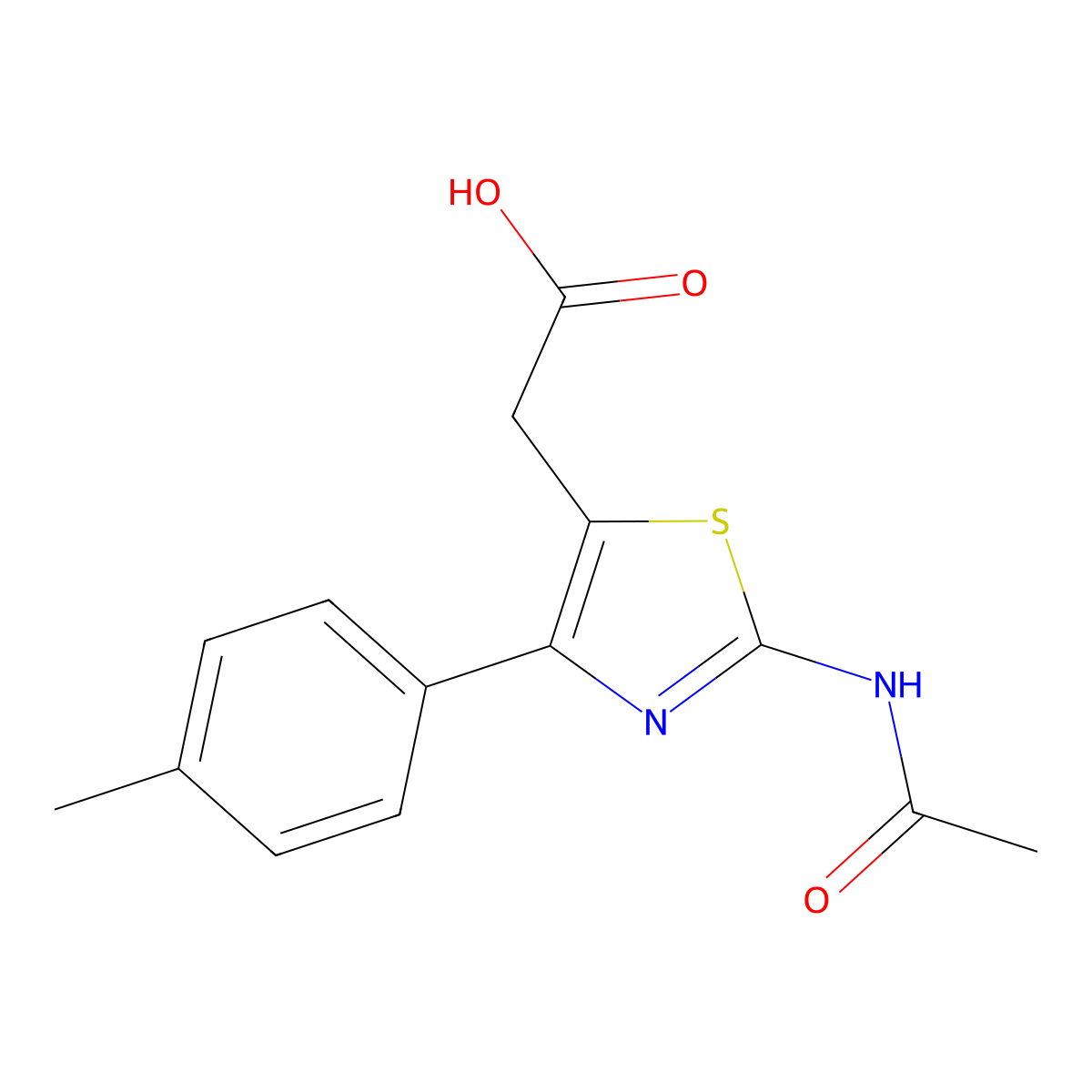 2-(2-Acetamido-4-(p-tolyl)thiazol-5-yl)acetic acid molecular structure, CAS 1181367-03-2