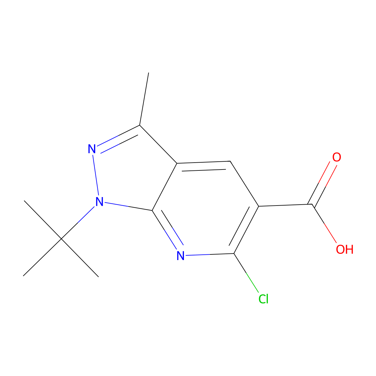 1-tert-butyl-6-chloro-3-methyl-1H-pyrazolo[3,4-b]pyridine-5-carboxylic acid molecular structure, CAS 1181393-89-4