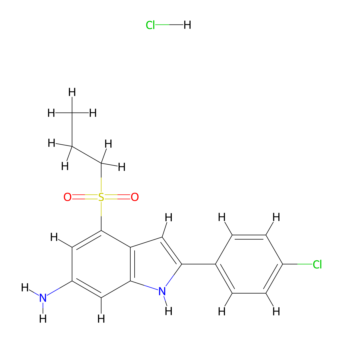 2-(4-chlorophenyl)-4-(propane-1-sulfonyl)-1H-indol-6-amine hydrochloride molecular structure, CAS 1181457-71-5