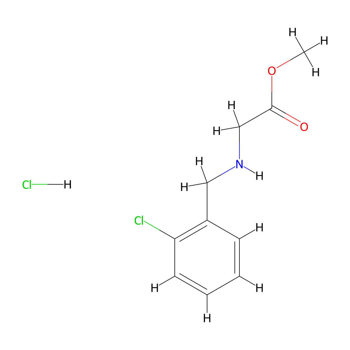 Methyl 2-(((2-chlorophenyl)methyl)amino)acetate hydrochloride molecular structure, CAS 1181457-90-8