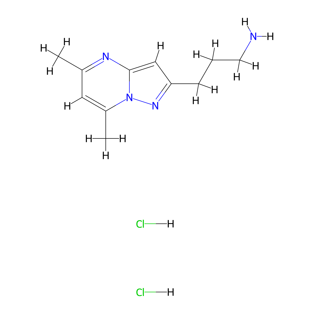 3-{5,7-Dimethylpyrazolo[1,5-a]pyrimidin-2-yl}propan-1-amine dihydrochloride molecular structure, CAS 1181457-93-1