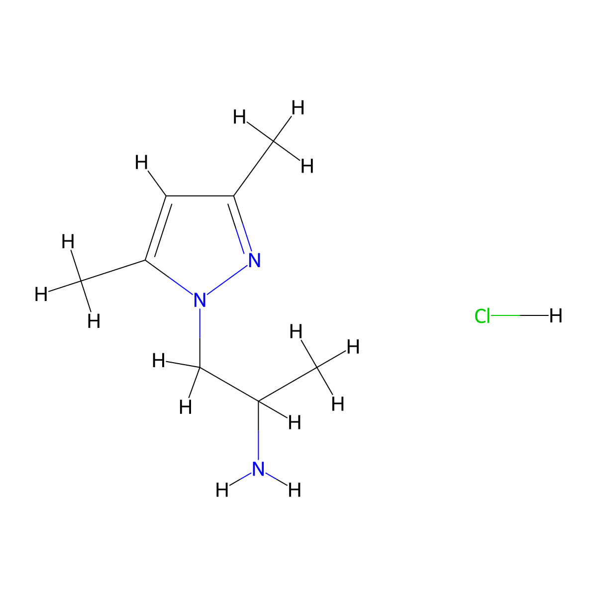1-(3,5-dimethyl-1H-pyrazol-1-yl)propan-2-amine hydrochloride molecular structure, CAS 1181458-52-5