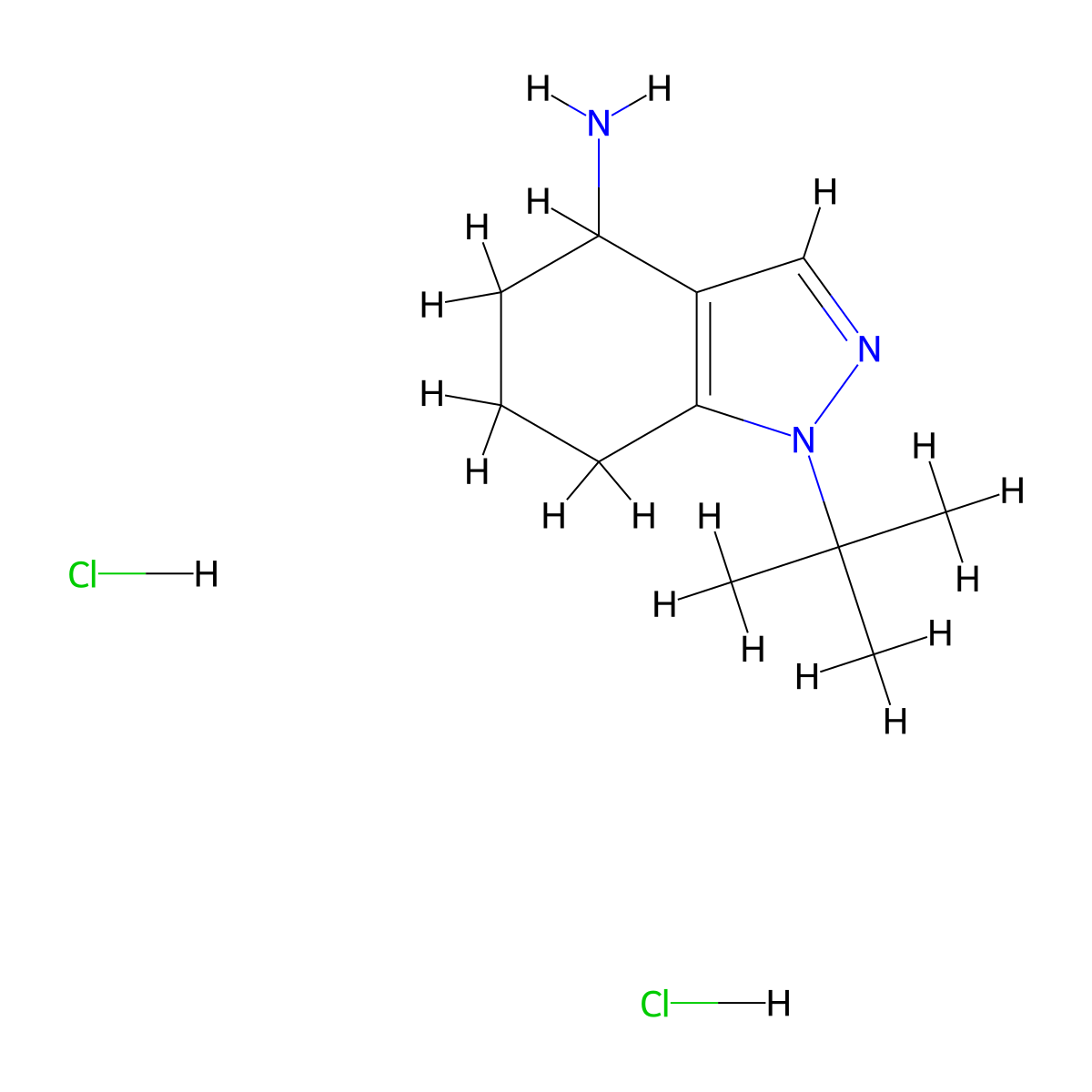 1-tert-butyl-4,5,6,7-tetrahydro-1H-indazol-4-amine dihydrochloride molecular structure, CAS 1181458-54-7