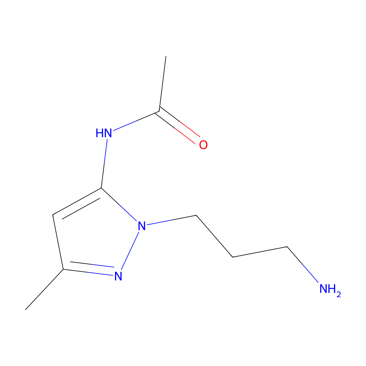 N-[1-(3-aminopropyl)-3-methyl-1H-pyrazol-5-yl]acetamide molecular structure, CAS 1181458-77-4