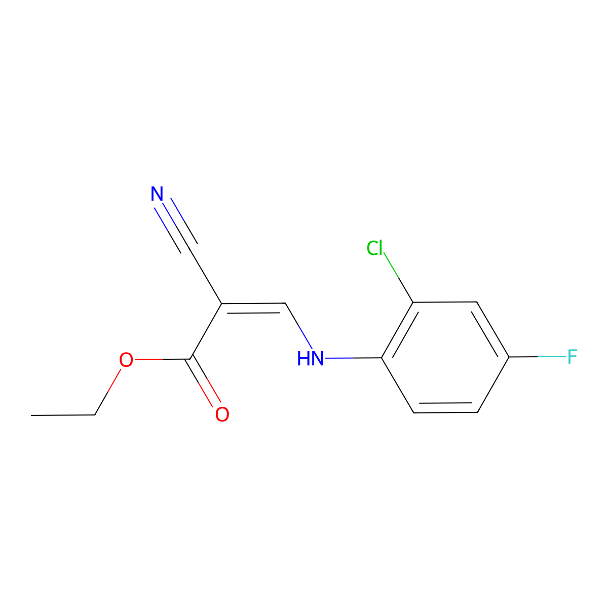 Ethyl 3-[(2-chloro-4-fluorophenyl)amino]-2-cyanoprop-2-enoate molecular structure, CAS 1181467-86-6