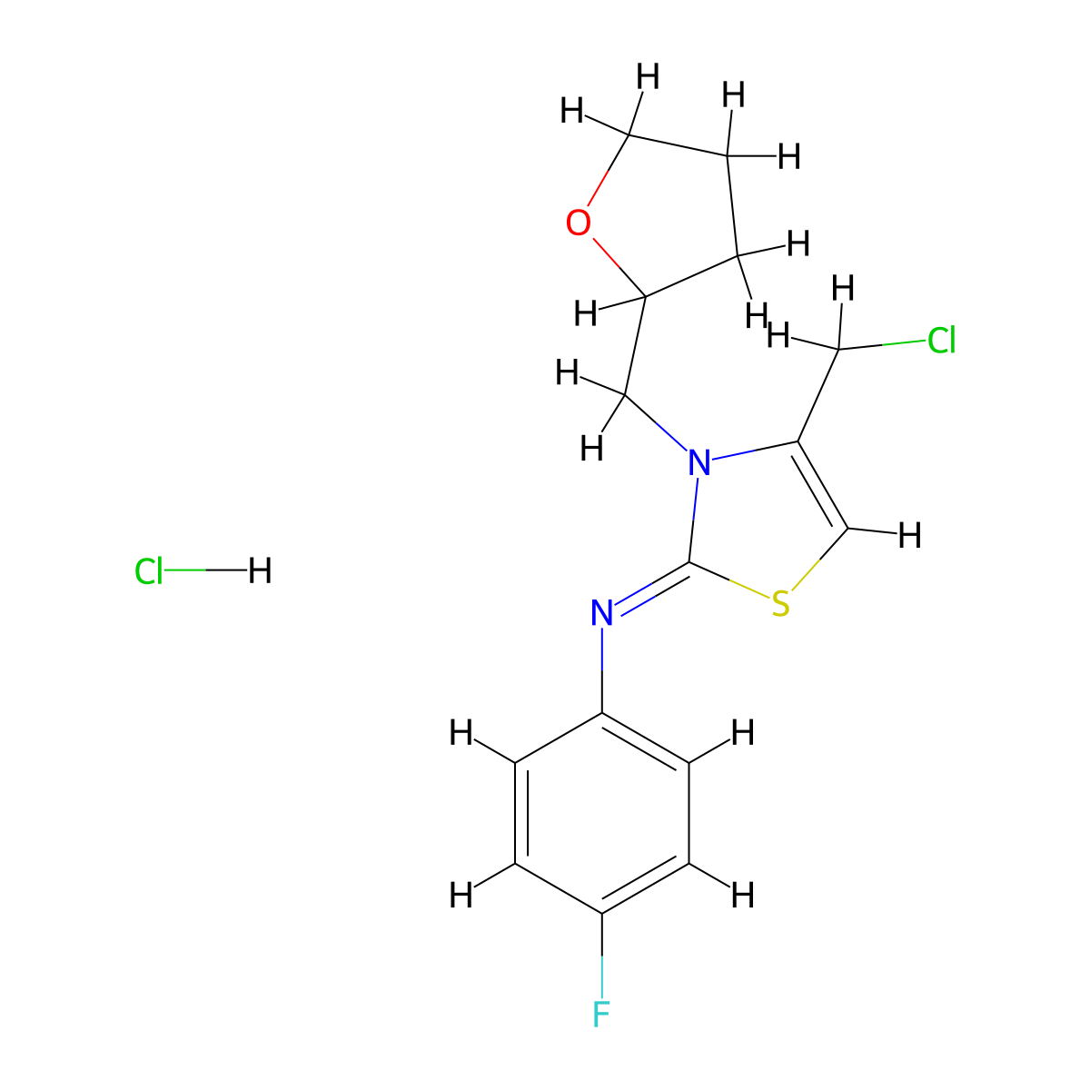 (2Z)-4-(chloromethyl)-N-(4-fluorophenyl)-3-(oxolan-2-ylmethyl)-2,3-dihydro-1,3-thiazol-2-imine hydrochloride molecular structure, CAS 1181471-90-8