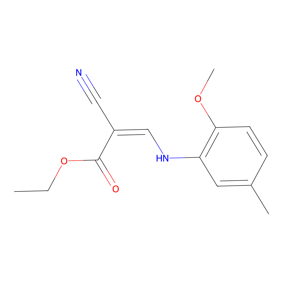 Ethyl 2-cyano-3-((2-methoxy-5-methylphenyl)amino)prop-2-enoate molecular structure, CAS 1181486-44-1