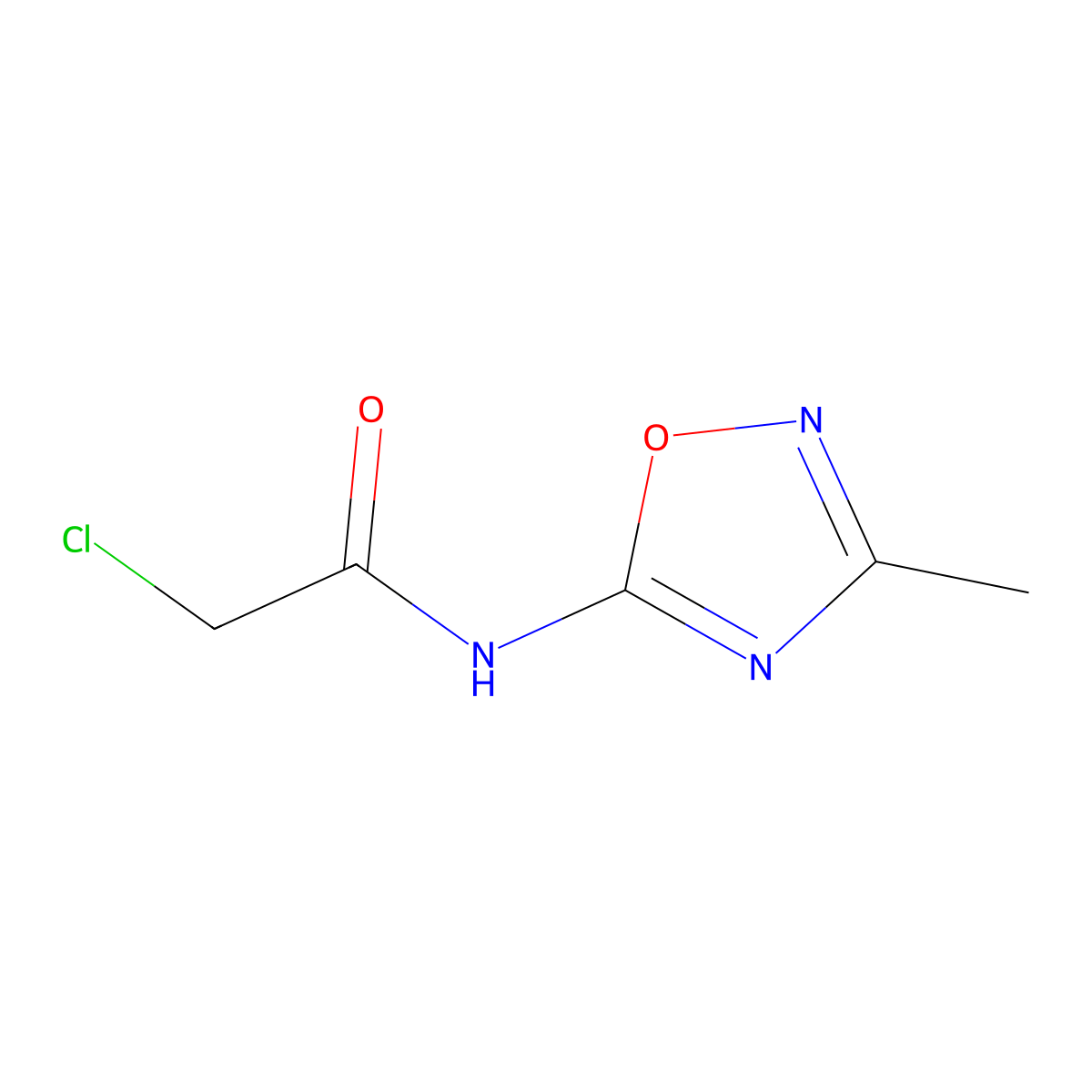 2-chloro-N-(3-methyl-1,2,4-oxadiazol-5-yl)acetamide molecular structure, CAS 1181505-87-2