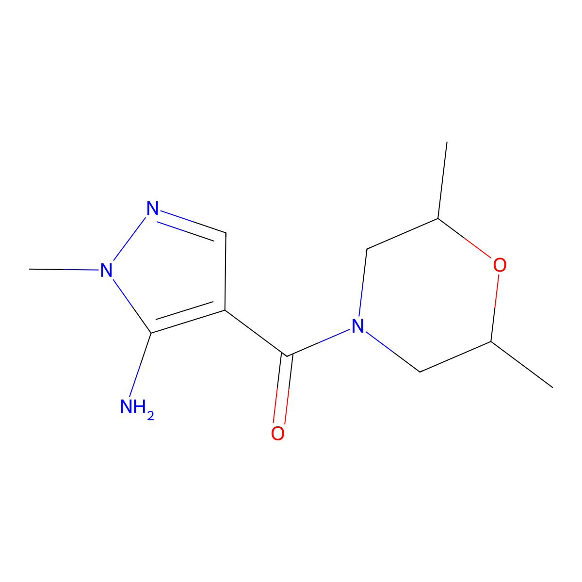4-(2,6-dimethylmorpholine-4-carbonyl)-1-methyl-1H-pyrazol-5-amine molecular structure, CAS 1181522-92-8