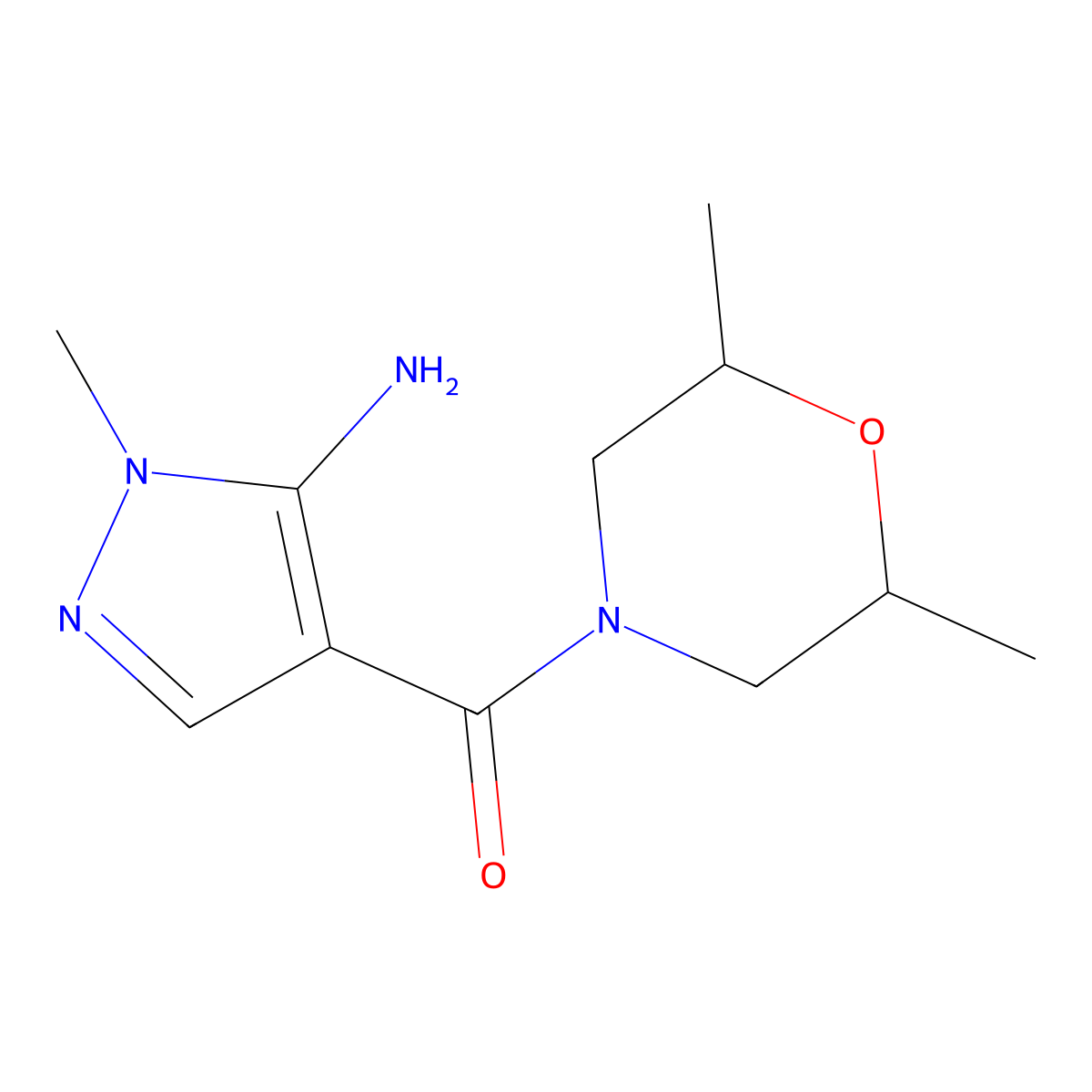 4-(2,6-dimethylmorpholine-4-carbonyl)-1-methyl-1H-pyrazol-5-amine molecular structure, CAS 1181522-92-8