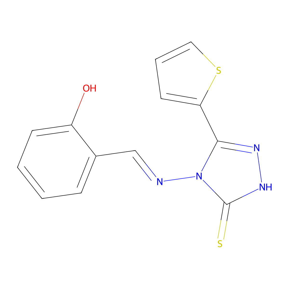 2-({[3-sulfanyl-5-(2-thienyl)-4H-1,2,4-triazol-4-yl]imino}methyl)benzenol molecular structure, CAS 118158-95-5