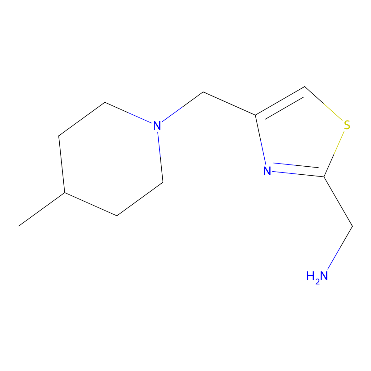 (4-((4-Methylpiperidin-1-yl)methyl)thiazol-2-yl)methanamine molecular structure, CAS 1181583-49-2