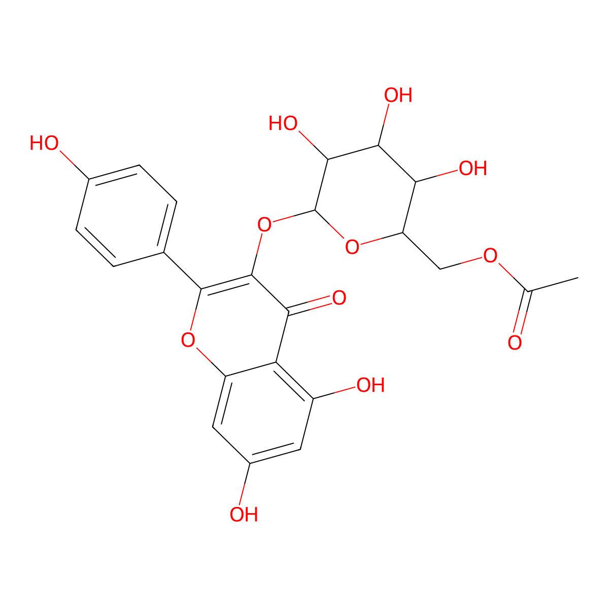 Kaempferol 3-(6''-acetylglucoside) molecular structure, CAS 118169-27-0