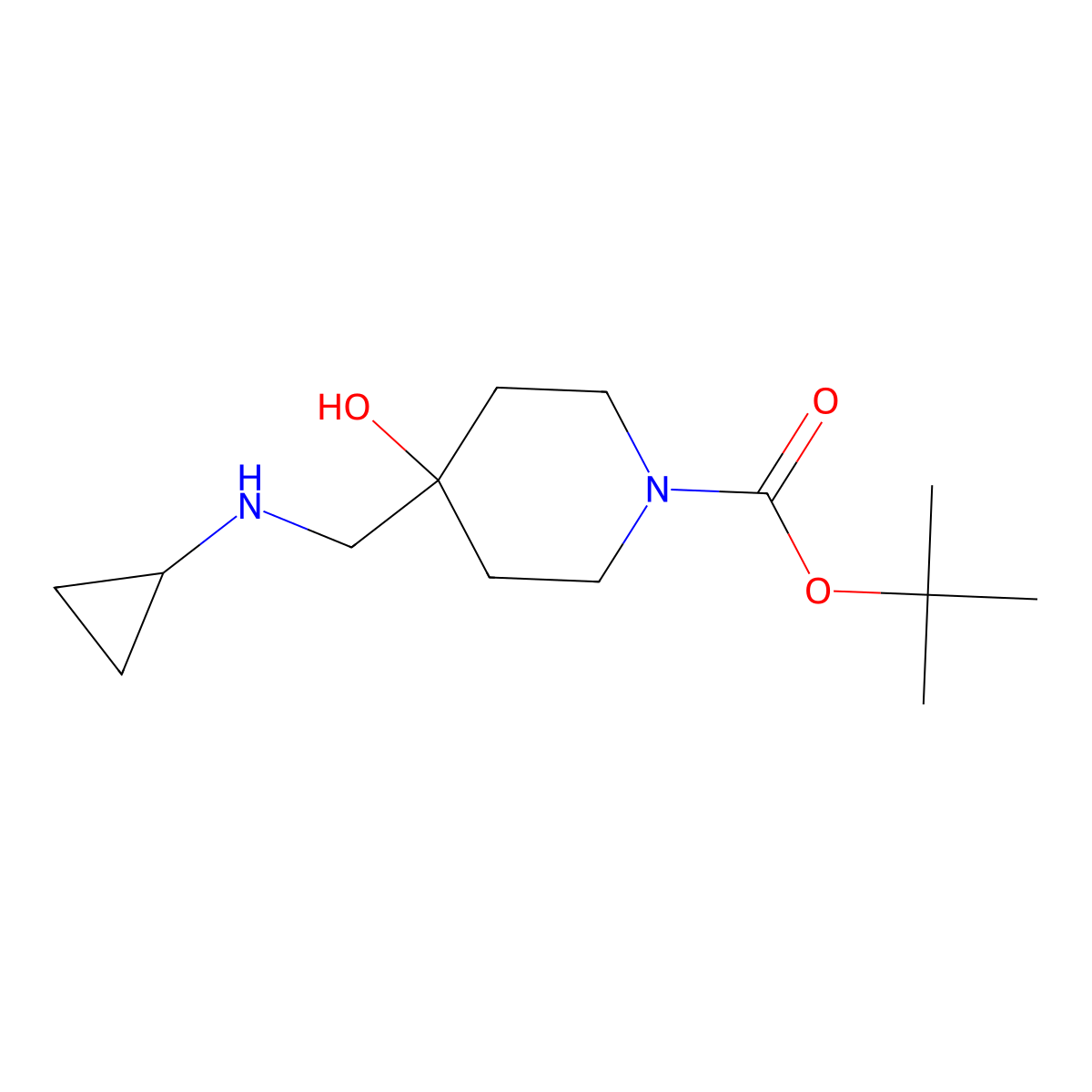 Tert-butyl 4-[(cyclopropylamino)methyl]-4-hydroxypiperidine-1-carboxylate molecular structure, CAS 1181759-11-4