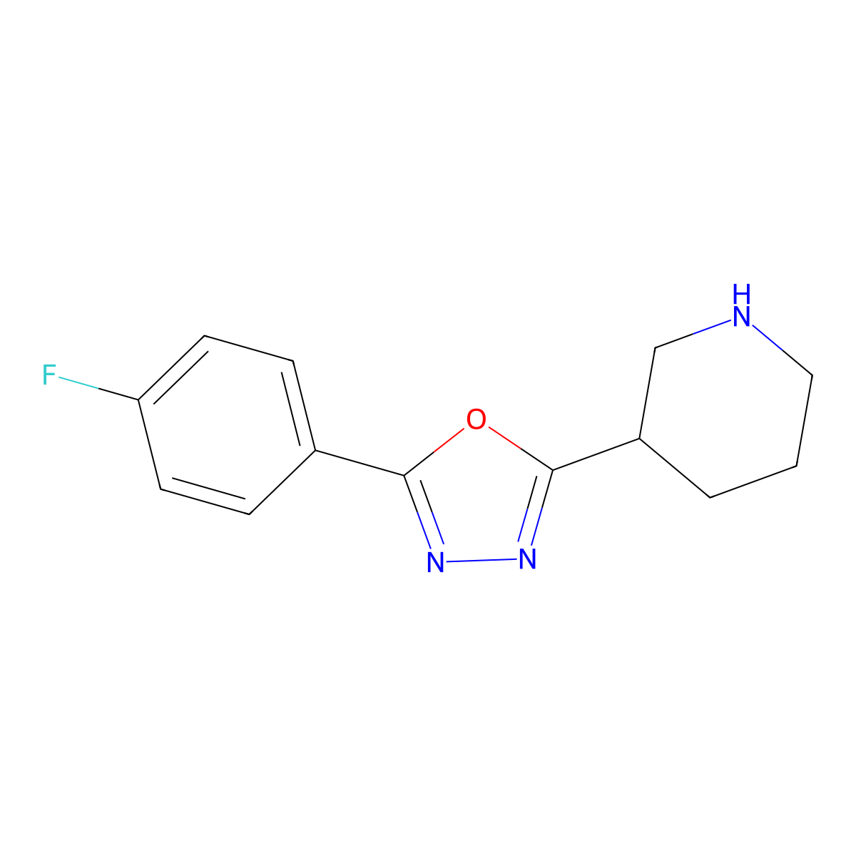 2-(4-Fluorophenyl)-5-(piperidin-3-yl)-1,3,4-oxadiazole molecular structure, CAS 1181763-85-8