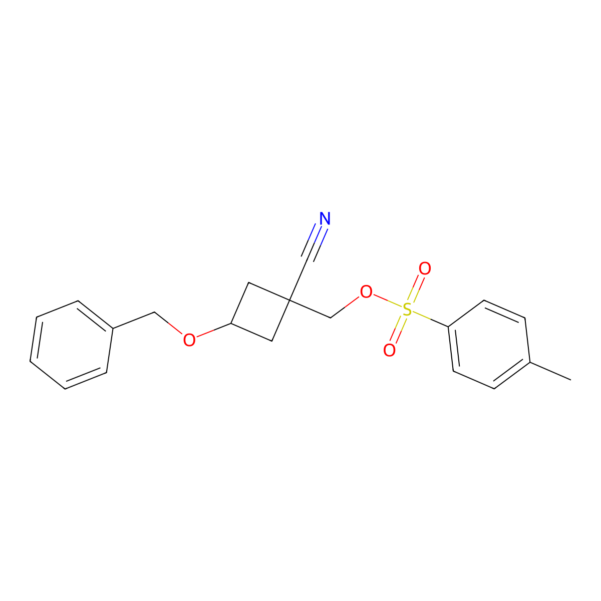 1-((((4-Methylphenyl)sulfonyl)oxy)methyl)-3-(phenylmethoxy)cyclobutanecarbonitrile molecular structure, CAS 1181816-15-8