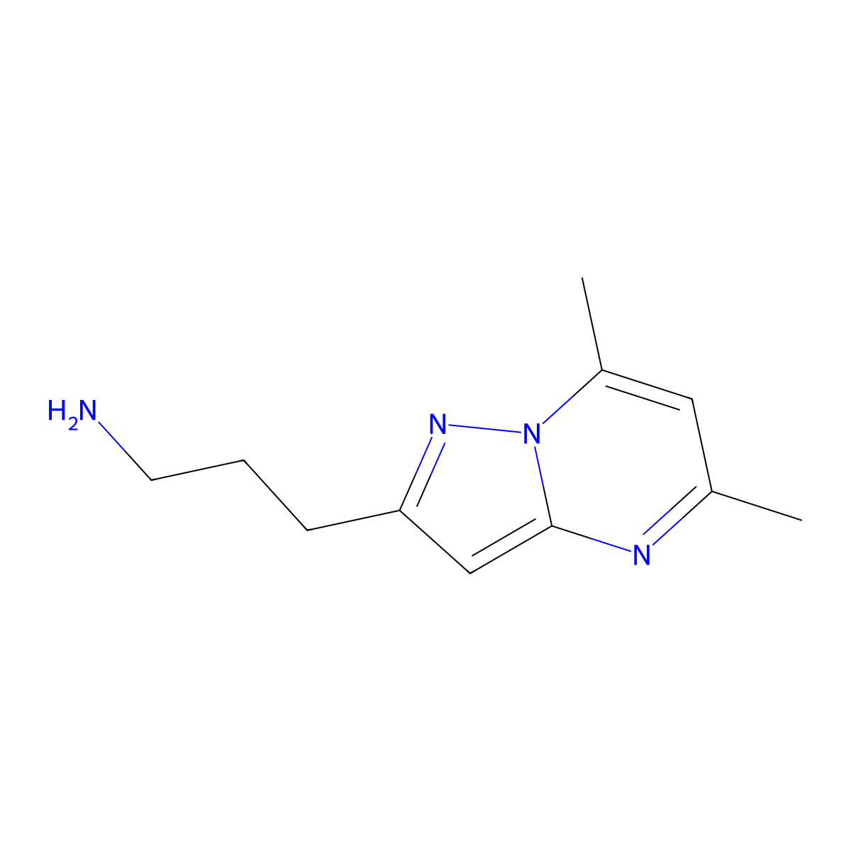 3-{5,7-Dimethylpyrazolo[1,5-a]pyrimidin-2-yl}propan-1-amine molecular structure, CAS 1181826-09-4
