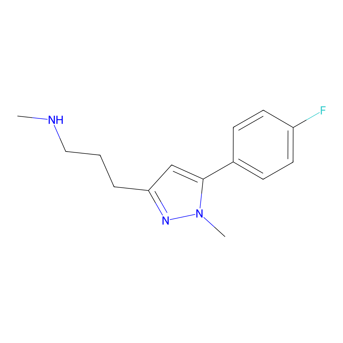 {3-[5-(4-fluorophenyl)-1-methyl-1H-pyrazol-3-yl]propyl}(methyl)amine molecular structure, CAS 1181826-38-9