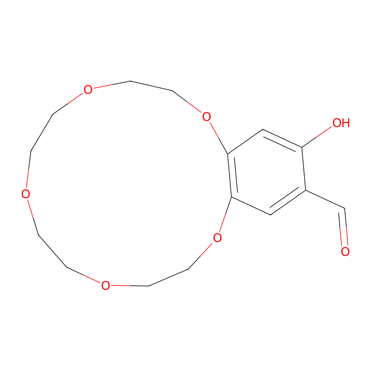 16-Hydroxy-2,3,5,6,8,9,11,12-octahydrobenzo[b][1,4,7,10,13]pentaoxacyclopentadecine-15-carbaldehyde molecular structure, CAS 118202-77-0