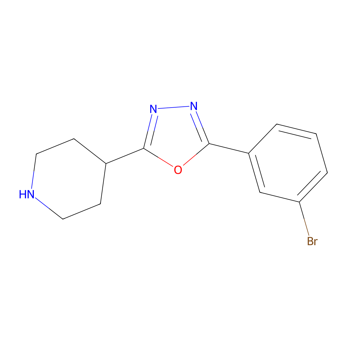 4-(5-3-Bromophenyl-1,3,4-oxadiazol-2-yl)piperidine molecular structure, CAS 1182065-36-6