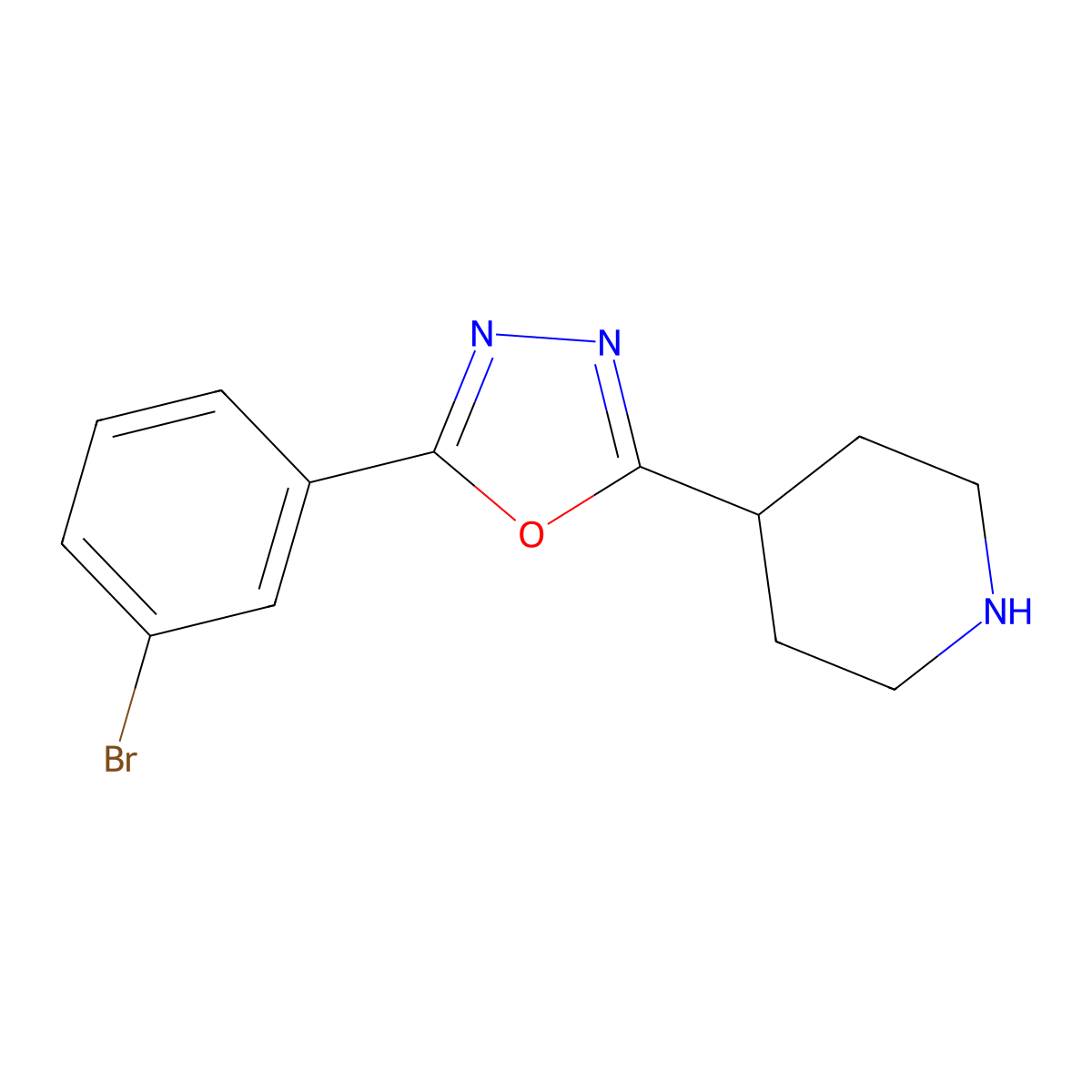 4-(5-3-Bromophenyl-1,3,4-oxadiazol-2-yl)piperidine molecular structure, CAS 1182065-36-6