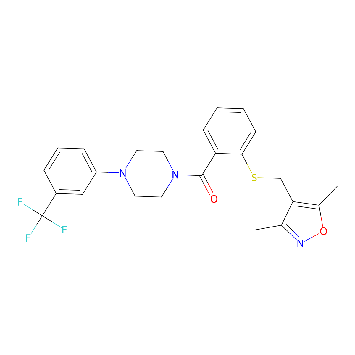 [2-[(3,5-Dimethyl-1,2-oxazol-4-yl)methylsulfanyl]phenyl]-[4-[3-(trifluoromethyl)phenyl]piperazin-1-yl]methanone molecular structure, CAS 1182129-77-6