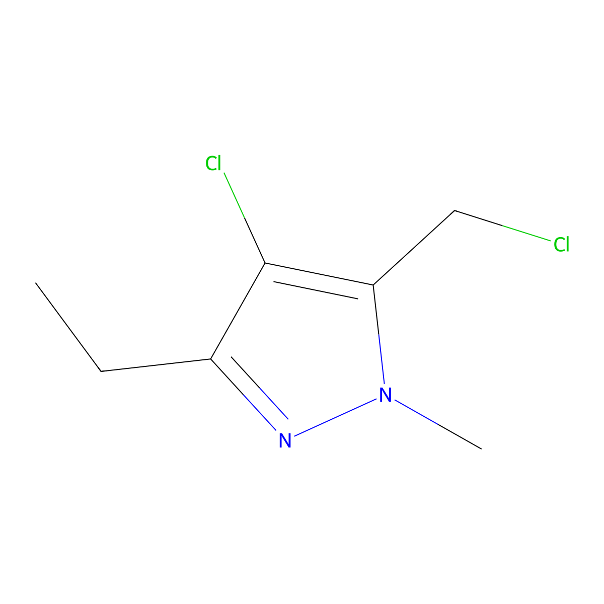 4-chloro-5-(chloromethyl)-3-ethyl-1-methyl-1H-pyrazole molecular structure, CAS 1182281-78-2