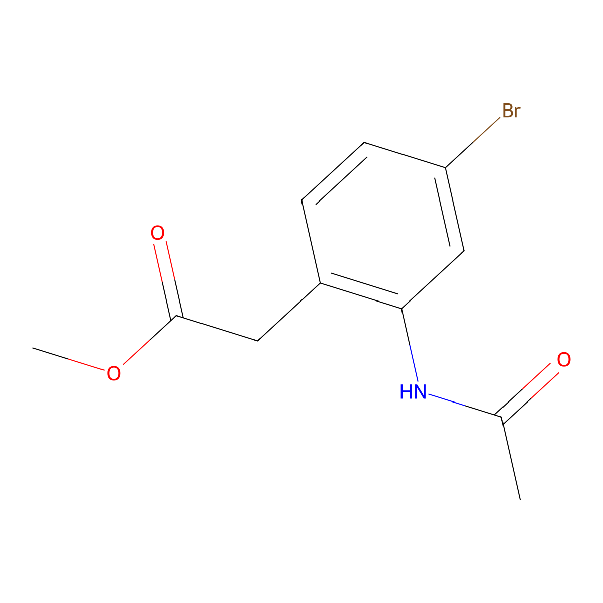 Methyl 2-(2-acetamido-4-bromophenyl)acetate molecular structure, CAS 1182284-46-3